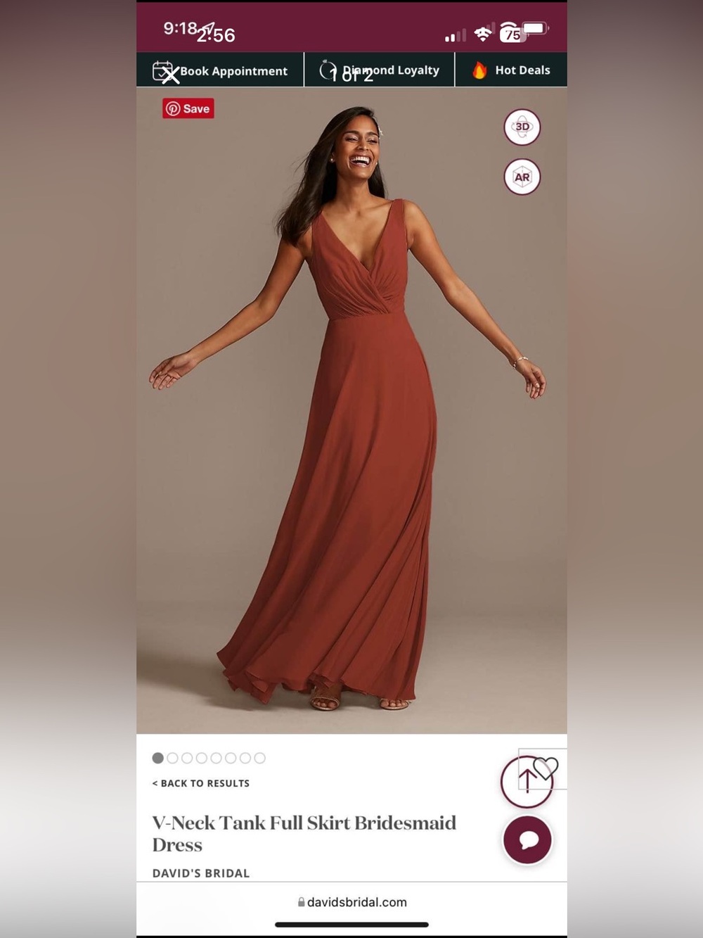 David's Bridal Rust V-Neck Tank Maxi Dress